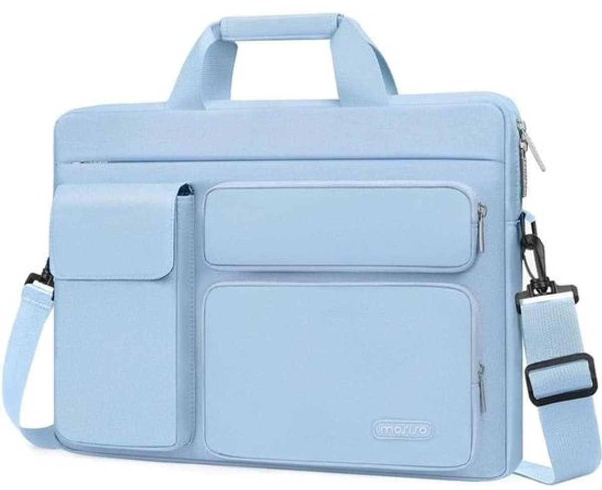 Laptoptas - Aktetas Schoudertas - Zakelijk Reizen Woon-werkverkeer - Verstelbare Schouderband - 15-16 Inch - Marmerpatroon Blauw
