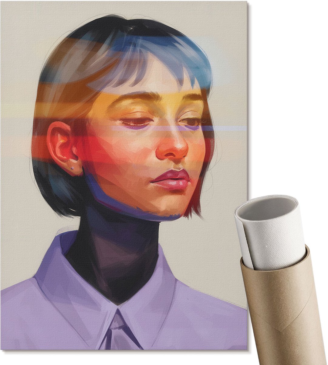 Coloray Polycanvas Wandposter - Kleurrijk Portret, Illustratie - A4 - Rood Design - Rechthoek - Muurkunst - Woonkamer, Slaapkamer, Kantoor - Expressief