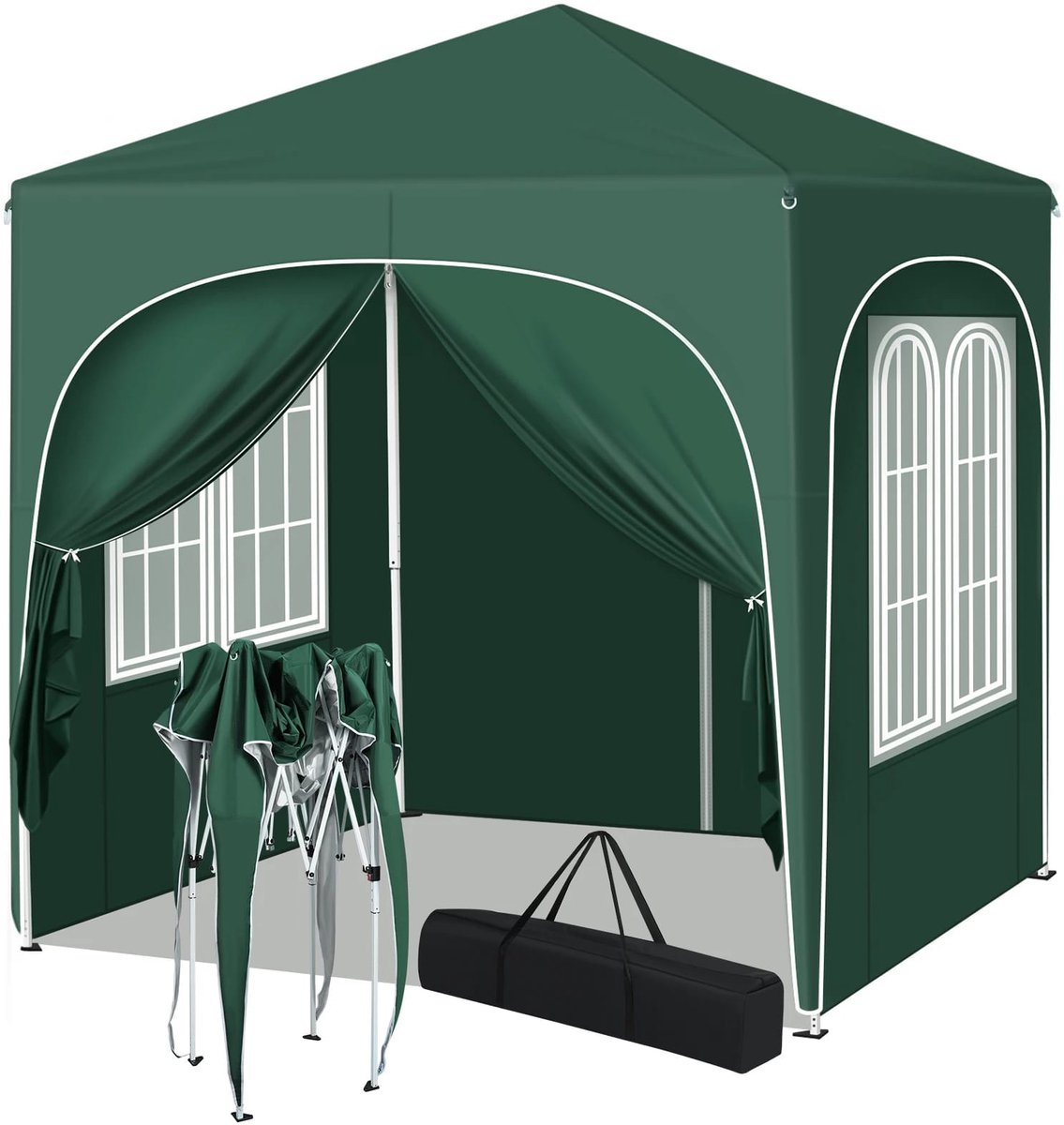 Klarven® Partytent Groen - Waterdicht met 4 zijwanden - UV-beschermd pop-up paviljoen voor tuin, camping en evenementen - B 200 x D 200 x H 232-240 cm