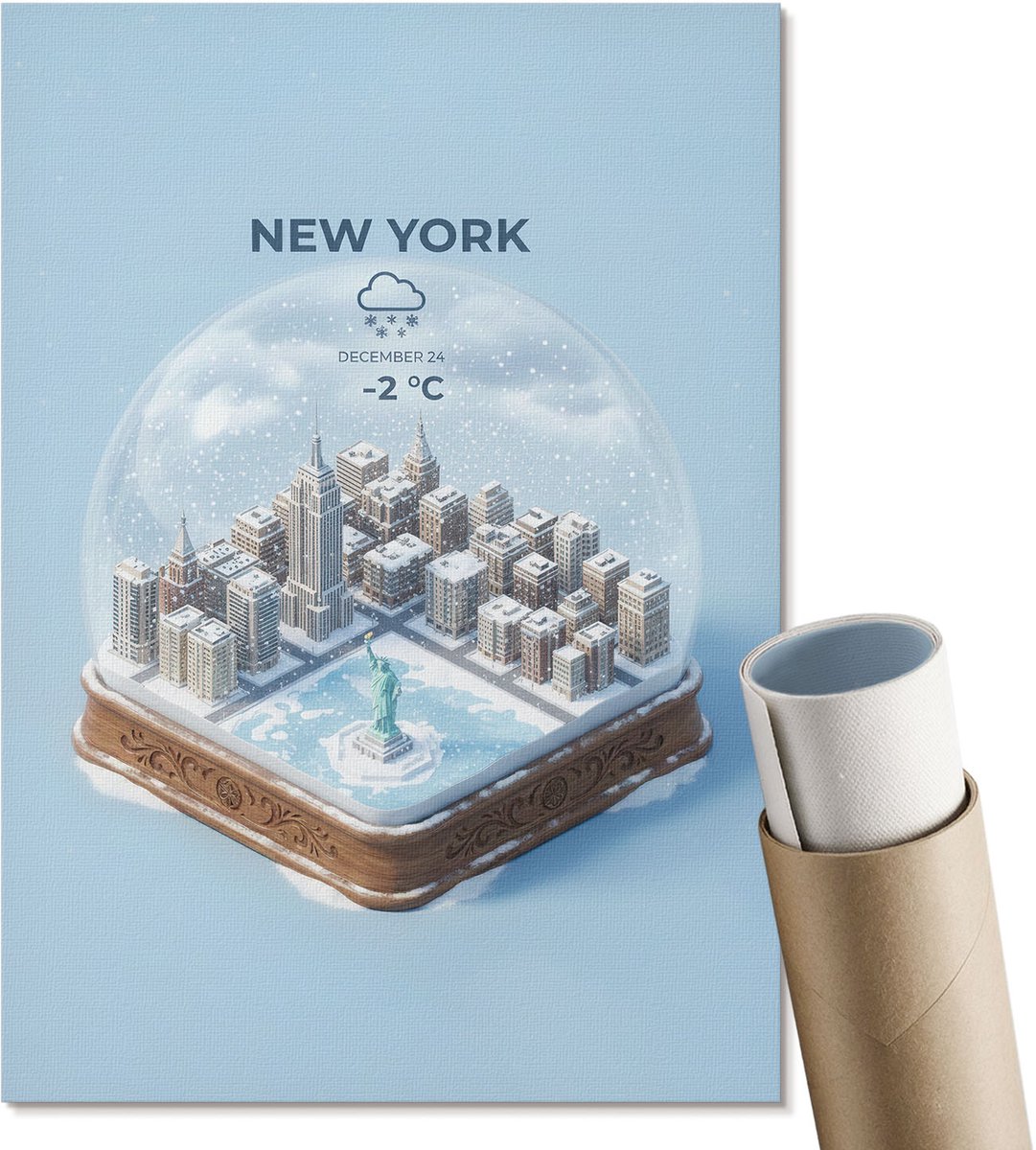 Coloray Polycanvas Poster - New Yorkse Sneeuwbol, Illustratie - A4 - Blauw Kunst - Rechthoek - Kunstposter - Woonkamer, Slaapkamer, Kantoor - Modern
