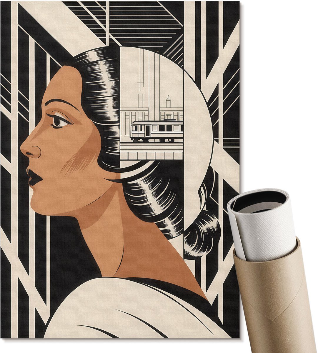 Coloray Polycanvas Poster - Vrouwelijk Modernisme, Illustratie - A4 - Zwart Kunst - Rechthoek - Wandkunst - Woonkamer, Slaapkamer, Kantoor - Art deco