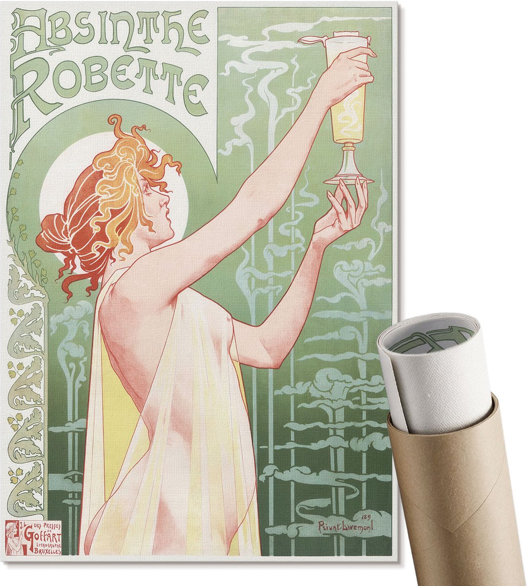 Coloray Polycanvas Wandposter - Omarmen, Romig - A4 - Groen Wandposter - Rechthoek - Canvasposter - Woonkamer - Deel