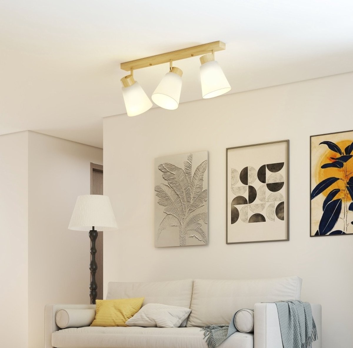 MODFU-Plafonniere-3-Lichts-E27-Houtlook-Glas-Verstelbare Koppen-Binnen