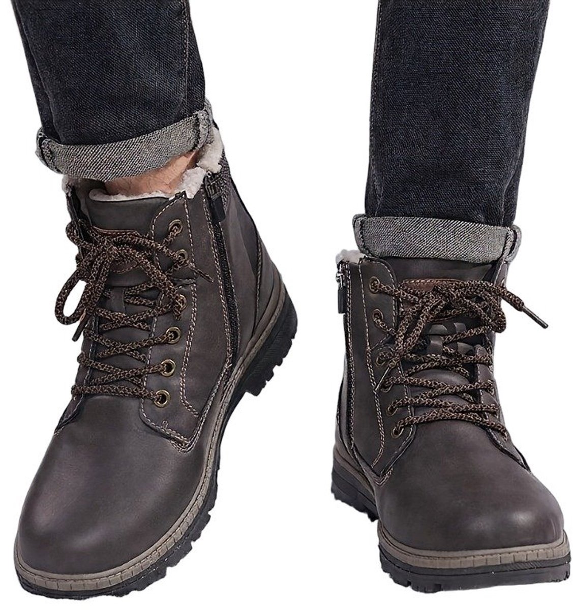 Currero Snowboots Heren Sneeuwlaarzen Heren Winterlaarzen Gevoerde Winterschoenen Waterdicht Antislip Zool Warm Gevoerd Wandellaarzen Winter Sepia