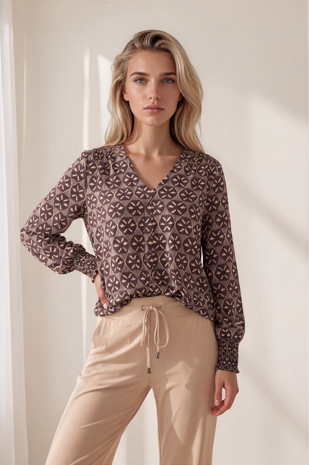 MI PIACE - Travel Top Knotted Harvest Ikat Print 202898 Espresso - Maat : S