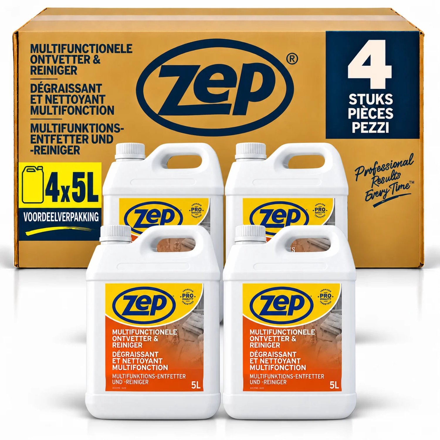 Multifunctionele Ontvetter ZEP 5L – 4 Stuks – Krachtige Reiniger, Verwijdert Vet en Vuil, Voor Tegels, RVS, Werkbladen en Geverfde Oppervlakken