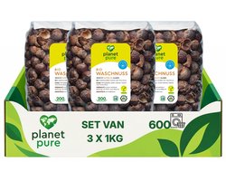 Planet Pure - Bio Wasnoten - 3 x 1 kg - 300 Wasbeurten - Natuurlijk - Hypoallergeen - Composteerbaar - met Waszakje