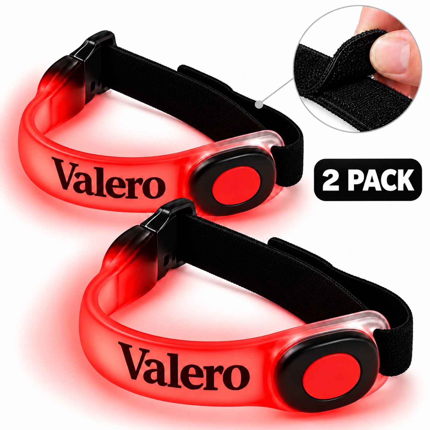 Valero Hardloopverlichting LED-armband 2 stuks (verlengd model) – water- & zweetbestendig hardlooplampje voor arm/been/tas, incl. batterijen – zichtbaar tot 300 m, rood