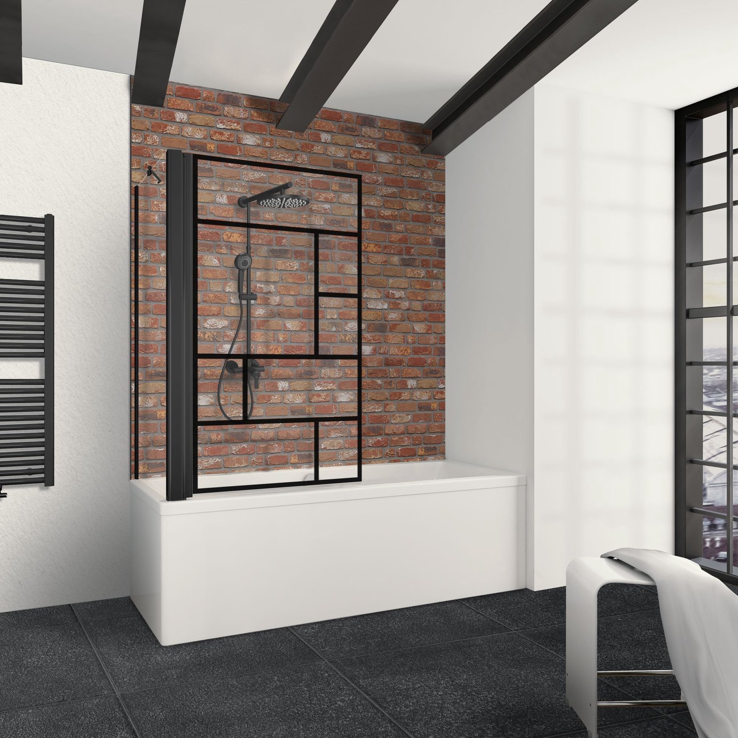 Badwand Schulte Met Zijwand In Hoek 80x70x140 Cm - Draaibaar - Helder Met Decor 5 Mm - Zwart