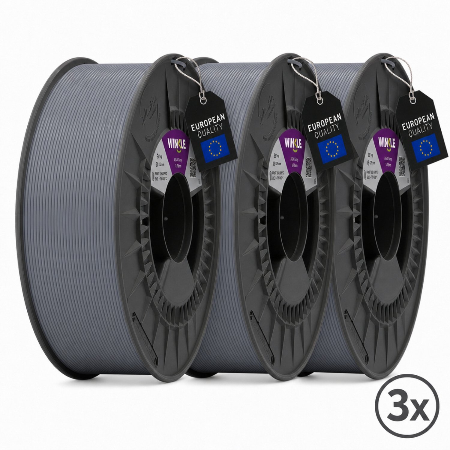 Winkle ASA 3D Filament - Filament voor 3D printer - Hoge Nauwkeurigheid - Grijs - Ø 1,75 mm - 3x1 kg 3x Grijs