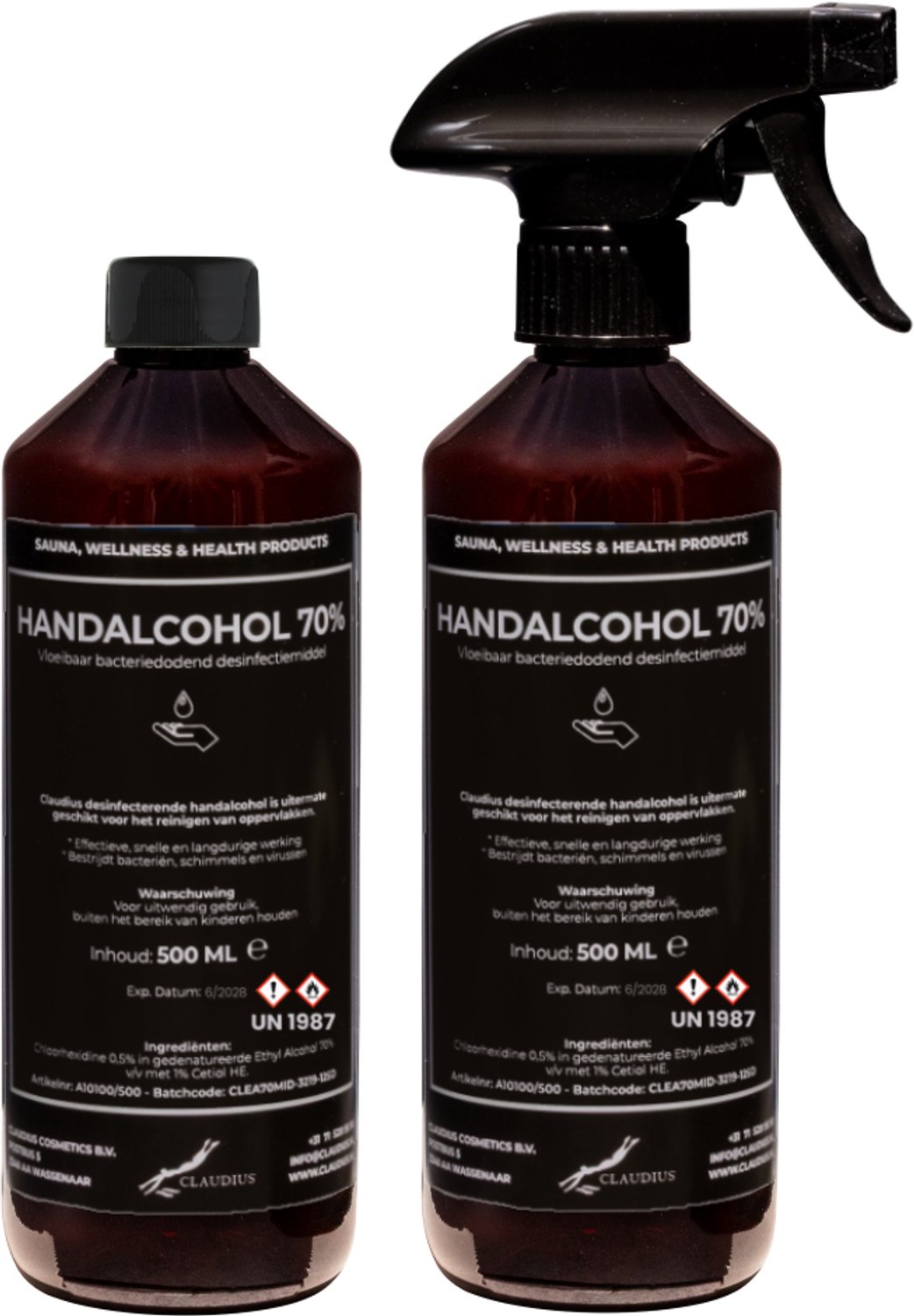 Handalcohol spray 70% - 500 ml met spraykop + 500 ml met dop