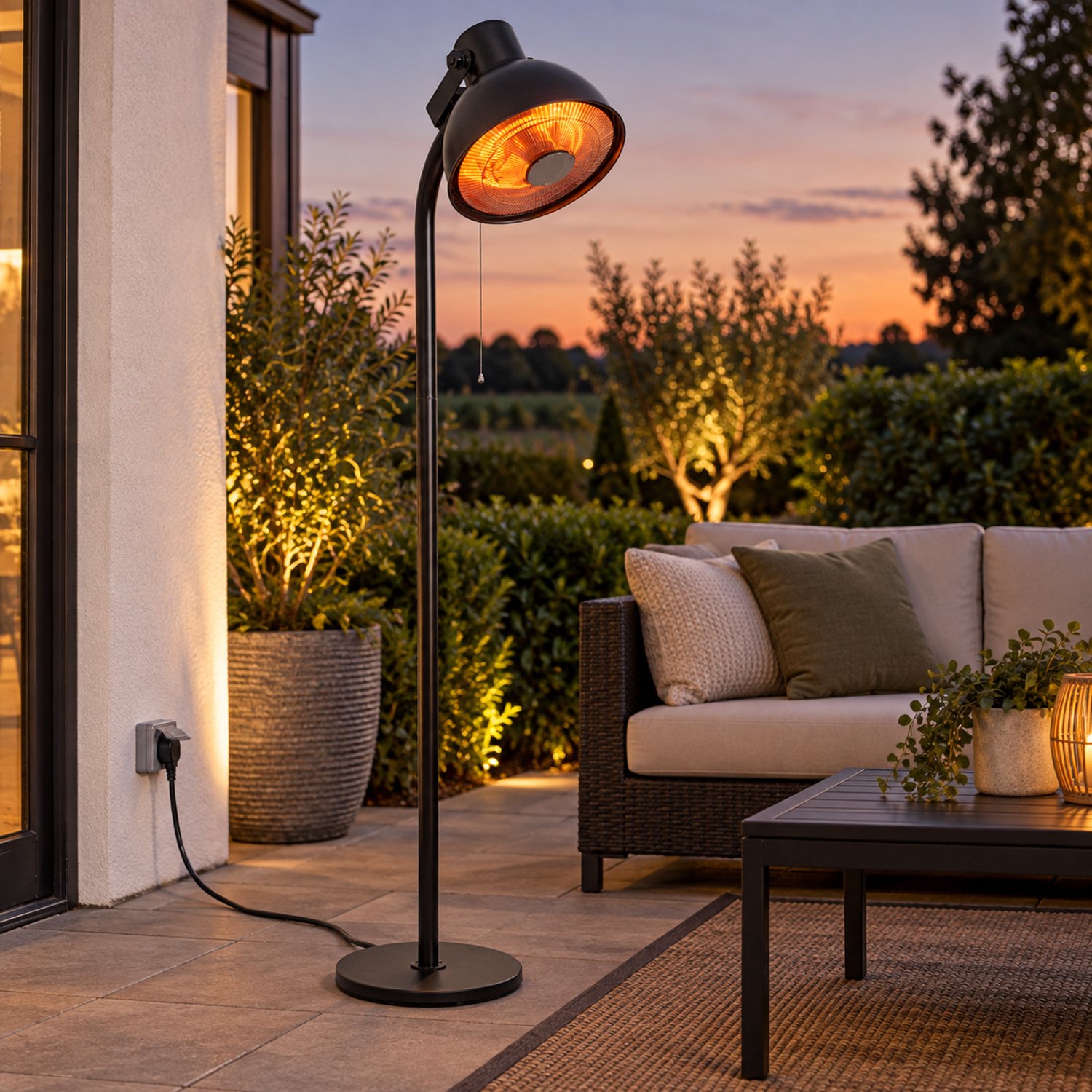 Perel - Staande Terrasverwarmer - Terrasverwarming - Lantaarnpaal - Warmtestraler - Trekschakelaar, Kantelbeveiliging, 3 Warmtestanden - in Hoogte Verstelbaar - Patioverwarming - Veranda Heater - Spatwaterbestendig - Warmtelamp voor Terras - 2000 W – foto 5