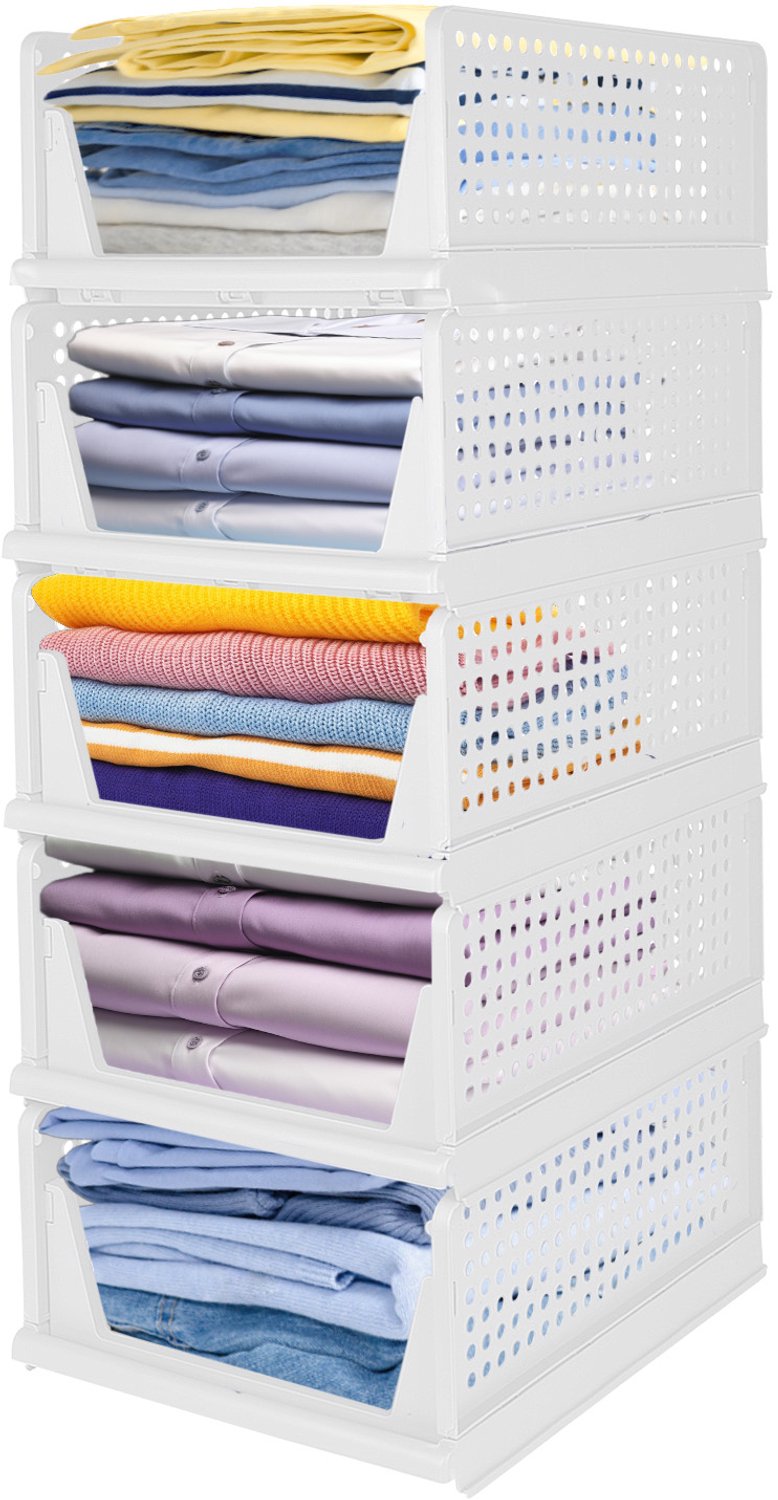 PIPIPOXER Kast organizer - Organizer - Set van 5 -Opberger - Kledingkast Organizer - Stapelbaar - Uittrekbaar - 33x 42 x 91cm - wit