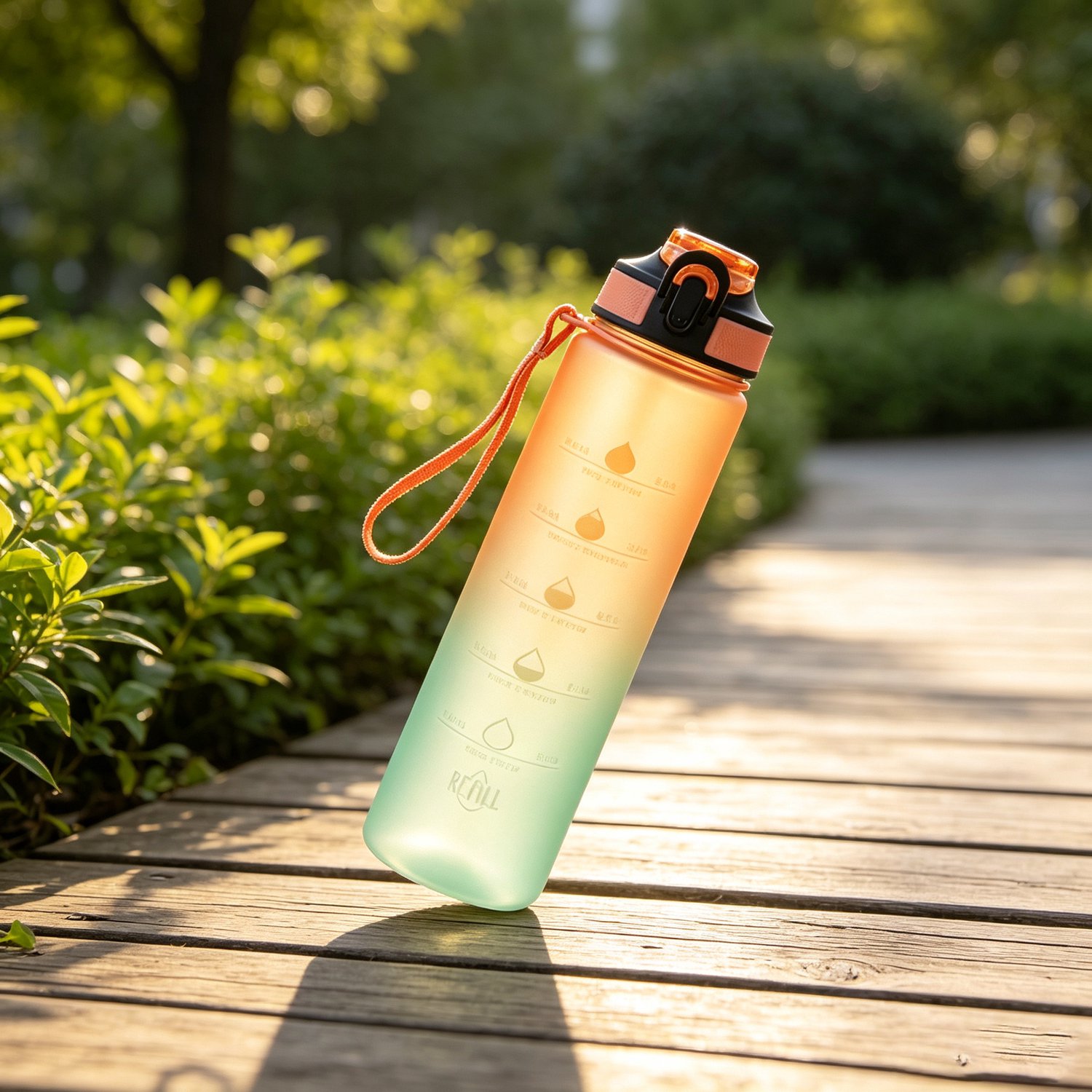 1000 ml beker met oranje rietje en kleurverloop grote inhoud stijlvol ontwerp hittebestendig draagbare waterfles