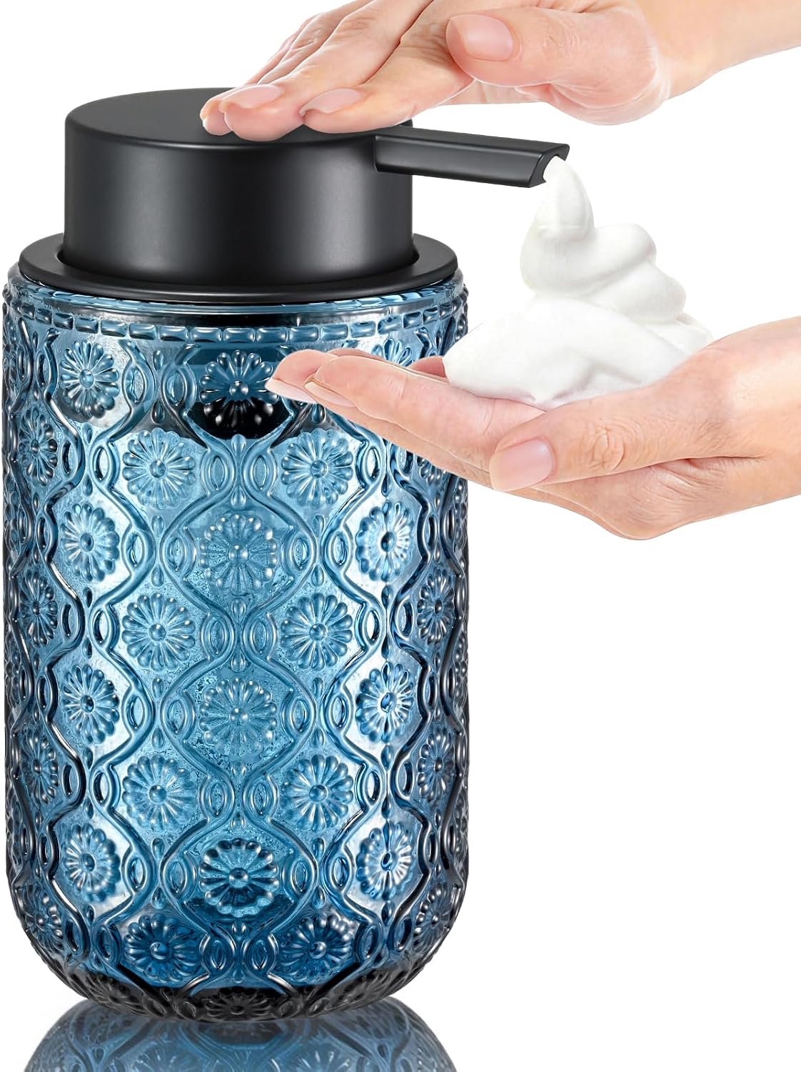 KZQ Zeepdispenser – Glazen fles voor schuimende handzeep – Met pomp – 400 ml – Blauw