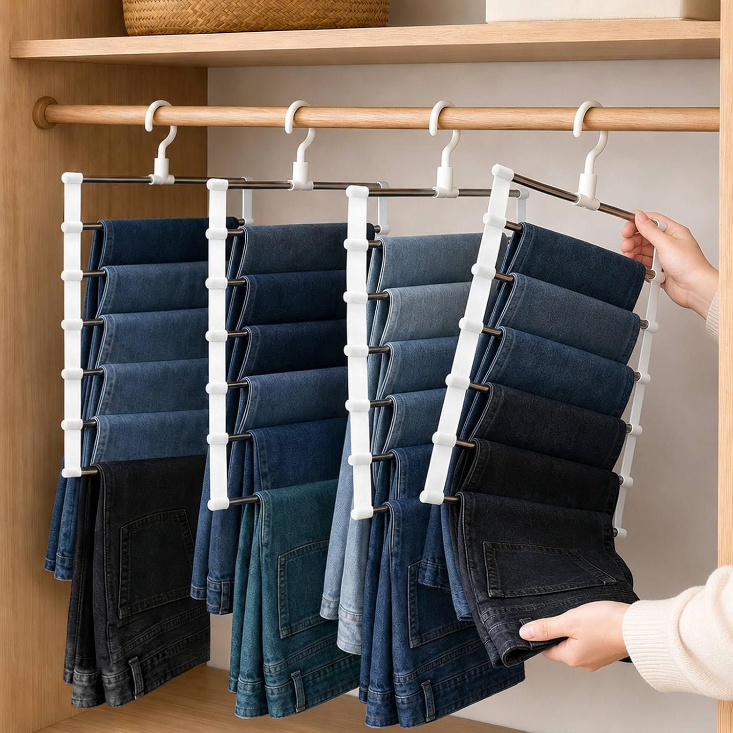 KZQ 4 Opvouwbare broekhangers – Kledinghanger – Roestvrij staal – Ontwerp met 6 niveaus – Geschikt voor jeans, rokken en sjaals
