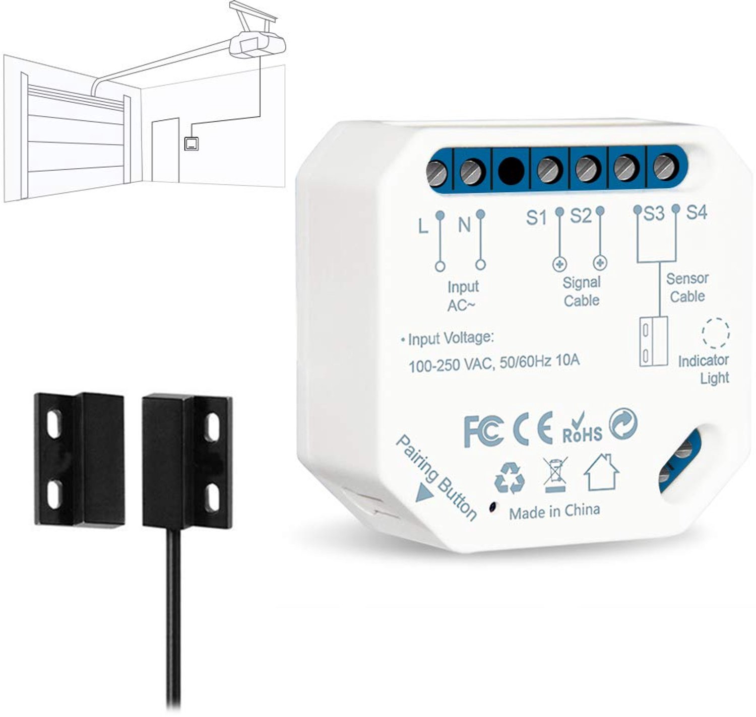 Garagedeuropener Wifi-Verbonden - Intelligente Deurschakelaar - 4,8x2,2x4,7 cm - 310 g - Voor Slimme Afstandsbediening - Domotica Systeem