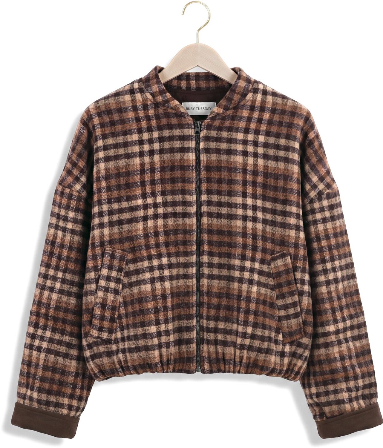 Ruby Tuesday Cidore Woolen Check Bomber Jacket Jassen Dames - Winterjas - Bruin - Maat 36