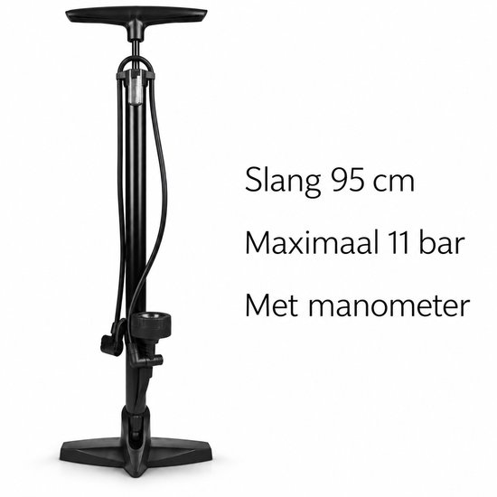 Fietspomp met Manometer - 11 Bar - Slang 95 cm - Dubbele Pompkop - Zwart — afbeelding 4