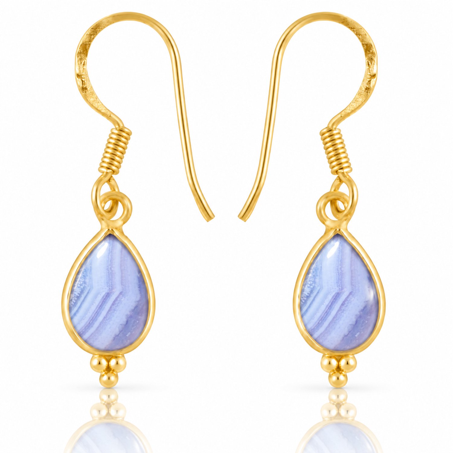 Natuursieraad - 925 sterling zilver goldplated blue lace agaat oorhangers - edelsteen sieraad - natuursteen