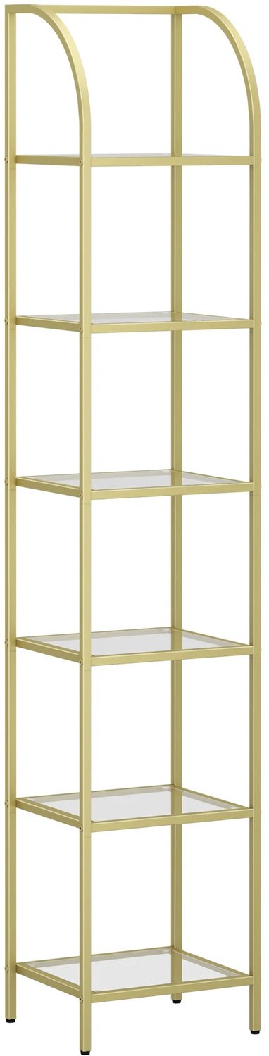 Prime Home Boekenplank - Displayplank - Tentoonstellingsplank - Opbergplank - 6 laags - Gehard glas - 35 x 30 x 178,5cm - Goud