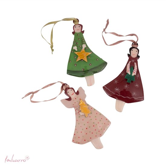 Imbarro - Hanger - Kerst - Metaal - Set van 3 - Kleur Multi - Engel - Serena