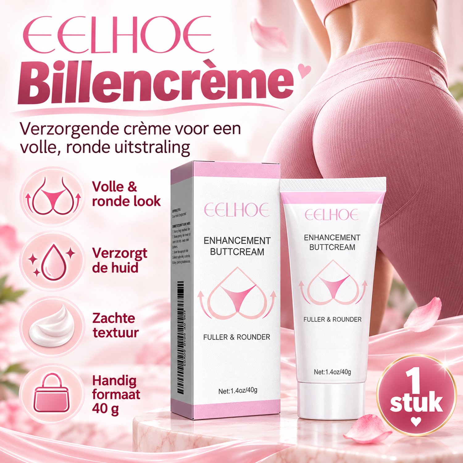 EELHOE Verzorgende Crème voor de Billen – Voor Volwassenen – Huidverzorging voor de Bilzone – Voor Verzorging en Massage – Lichaamscrème in Tube – 40 g