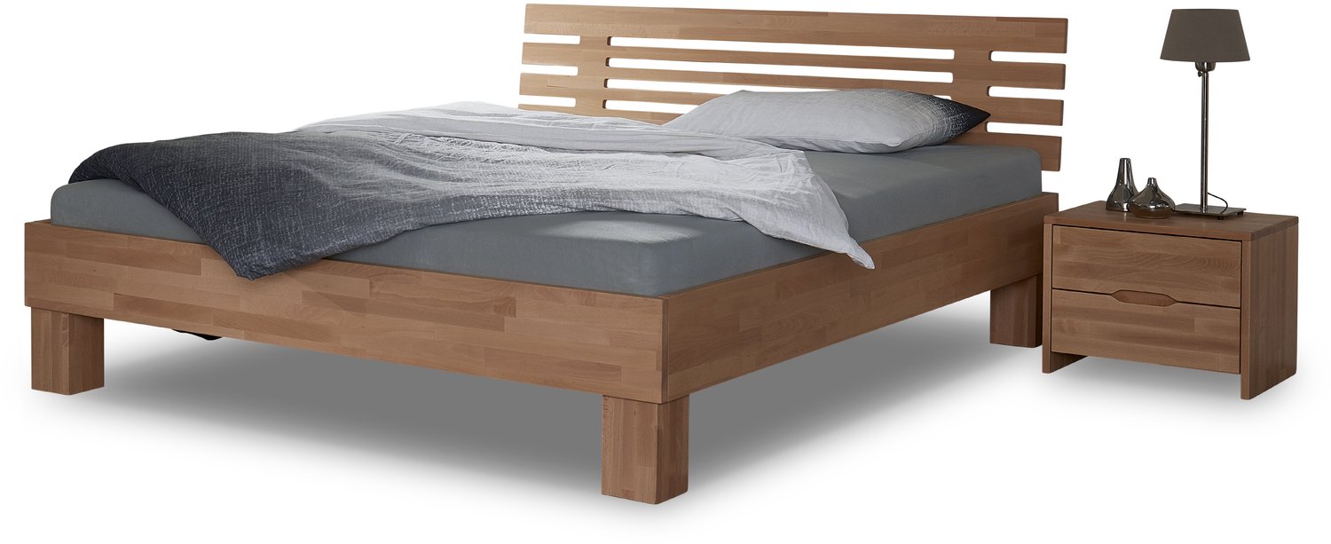 Bed Box Wonen Massief beuken houten bed Varna Basic 180x210 cm Natuur gelakt