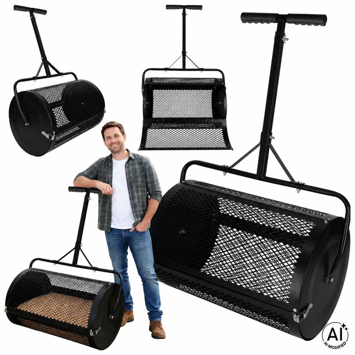 MOZY® - Tuinstrooier voor Compost, Mest & Graszaad - 60 Liter - Verstelbare Hoogte - Vooruit & Achteruit - ⌀40 cm - tot 30 kg - Gazonstrooier - Compoststrooier - Meststrooier - Mest Verdeler - Strooiwagen