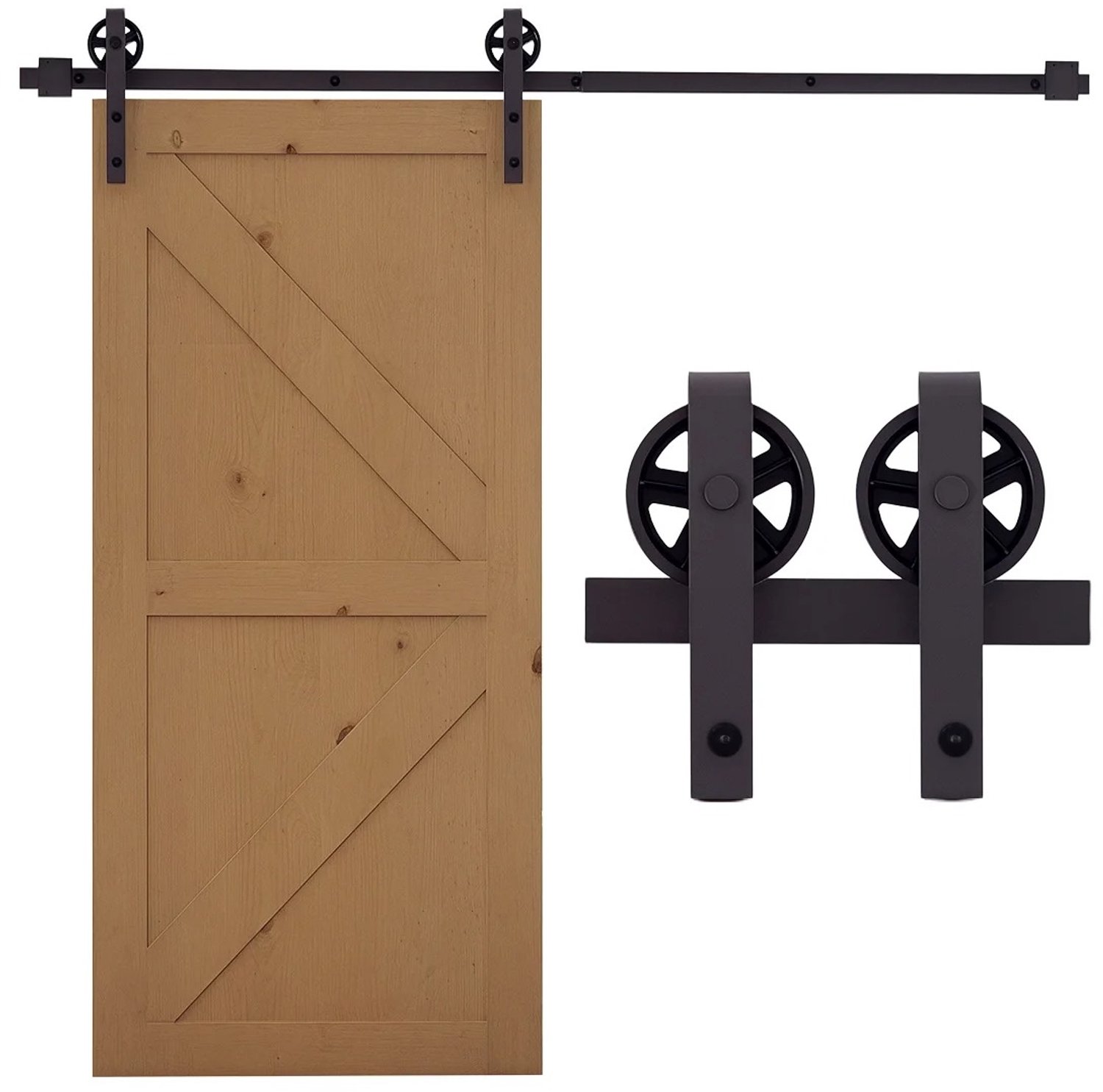 Bresht Schuifdeursysteem - Compleet Railsysteem - Koolstofstaal - Inclusief vloergeleider - Donkerbruin - Max. 100 kg - 183 cm