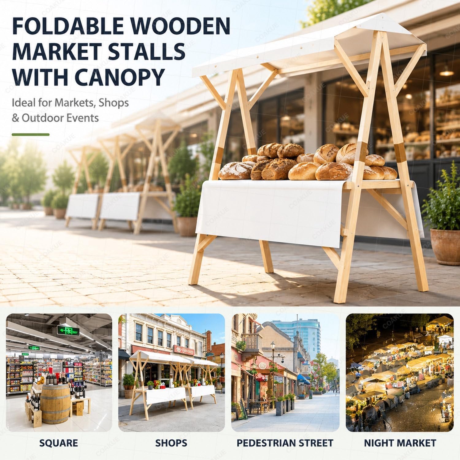 MarketPro Houten Marktkraam met Luifel – Opvouwbare Verkoopwagen op Wielen 120 cm, Draagbare Beurs- en Marktstandaard voor Buiten – Groen