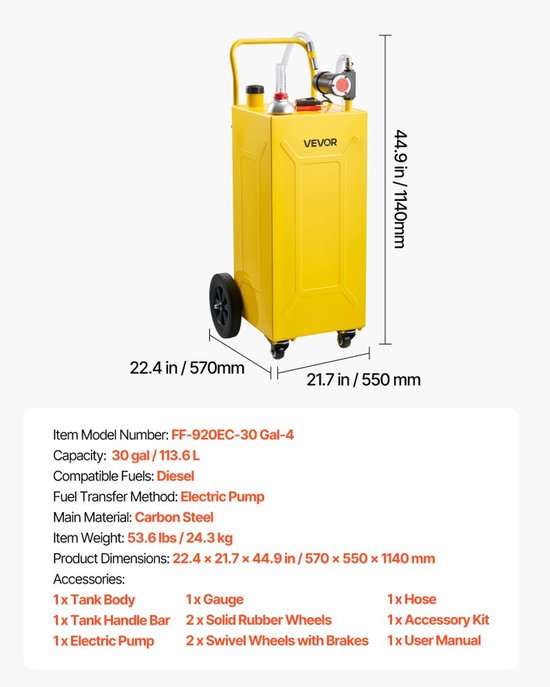 Dieseltank Mobiele Brandstoftrolley - 113,6 L Inhoud - 12V Elektrische Pomp - Koolstofstaal - Voor Tractoren En Landbouwmachines — afbeelding 5