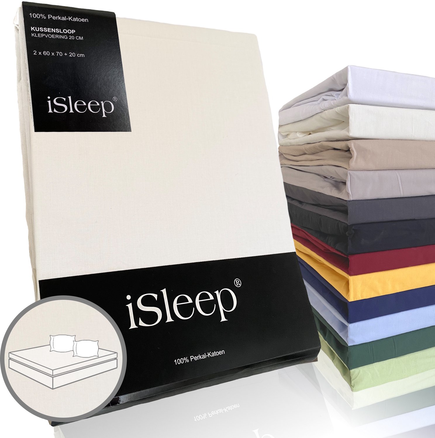 iSleep Perkal Kussenslopen (2 stuks) - 100% Perkal Katoen - 60x70 cm - Crème