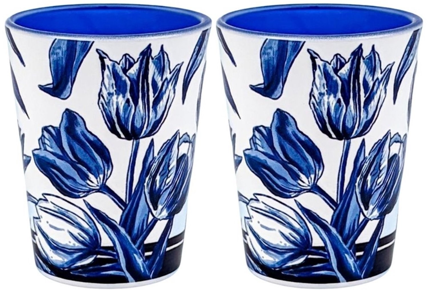 Delfts blauwe shotglaasjes - set van 2 stuks - Tulpenboeket - Typisch Hollands - Souvenirs - Holland gift