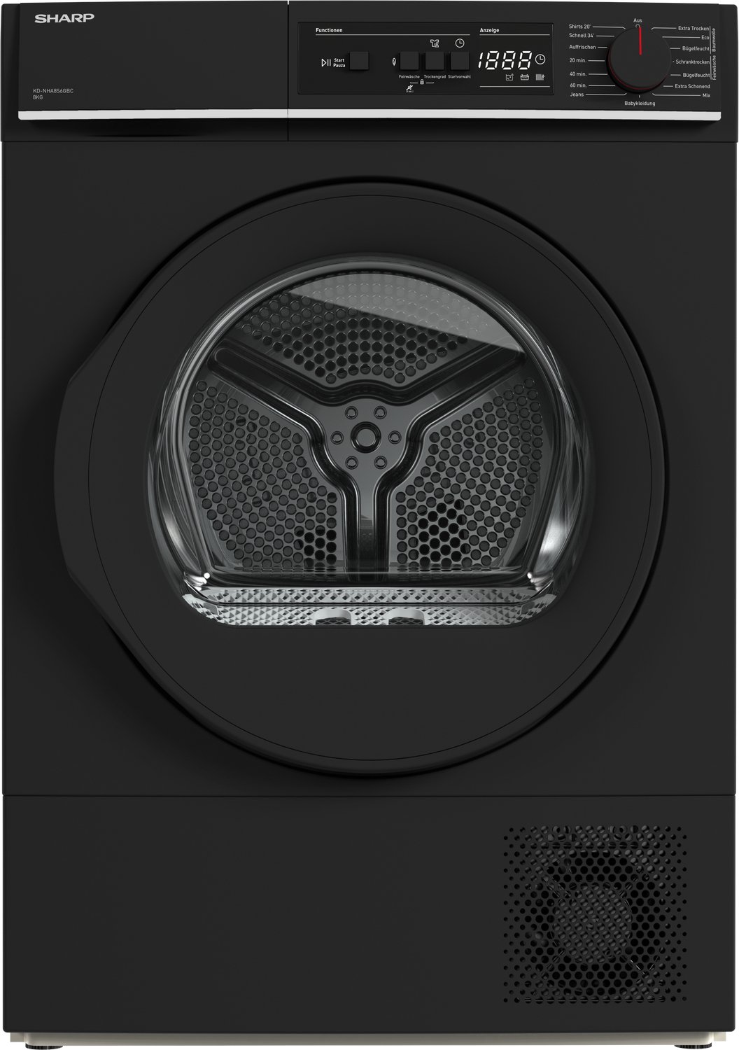 Sharp KDNHA8S6GBCCB- warmtepomp droger – 8 KG – energie label C – 15 programma’s – LED trommelverlichting – mat zwart