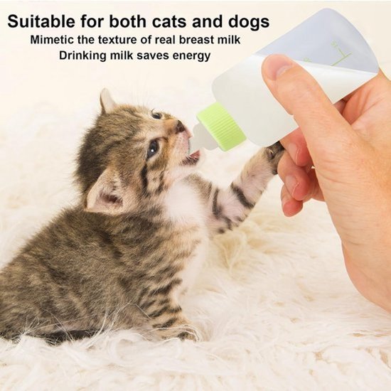 Flesvoedingsset voor kittens en jonge dieren - met fopspeen en borstel — afbeelding 2
