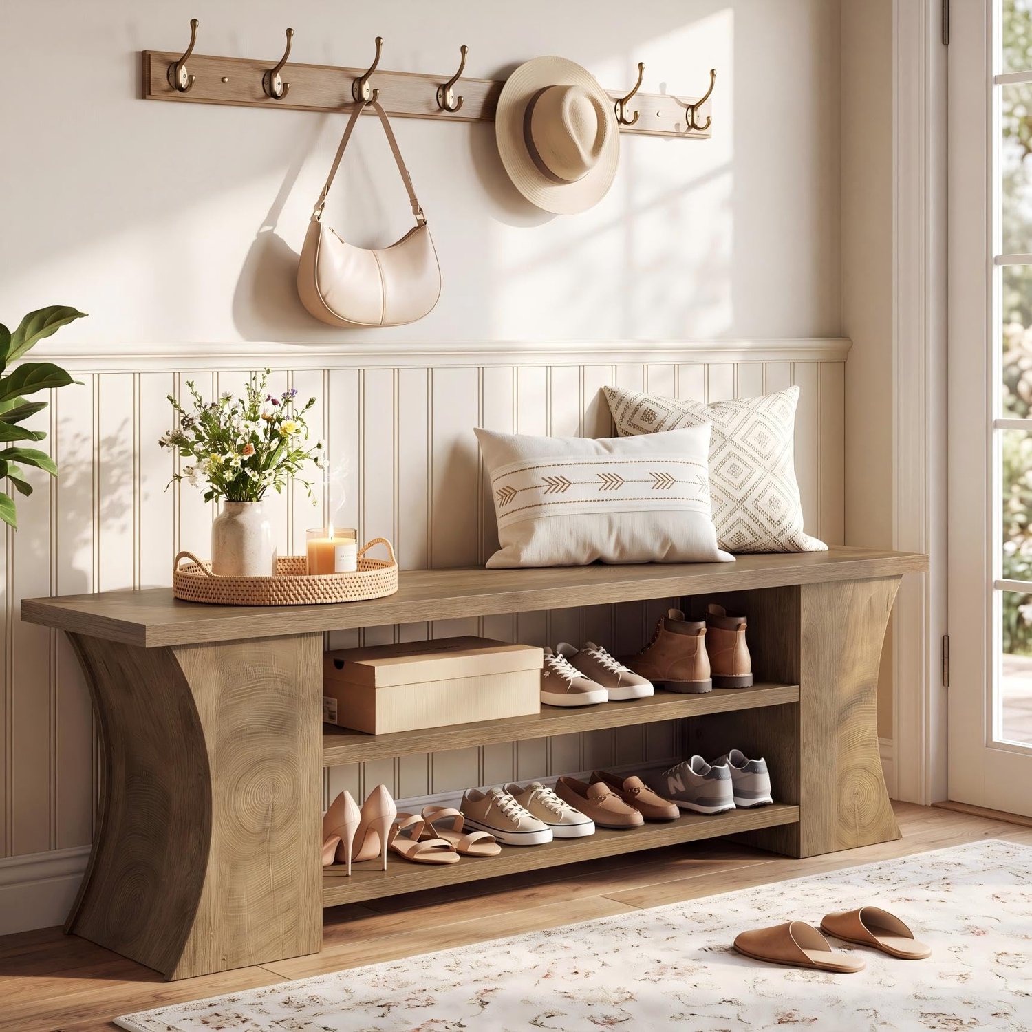 LITTLE TREE Entree bank 160 cm - met schoenenopbergruimte - landelijke stijl - voeteneind bank voor slaapkamer