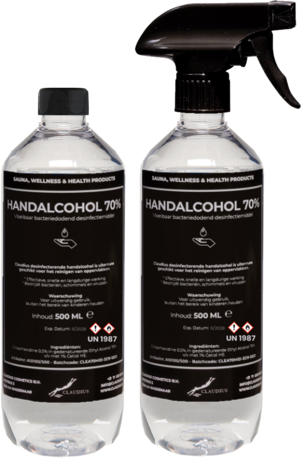 Handalcohol spray 70% - 500 ml met spraykop + 500 ml met dop