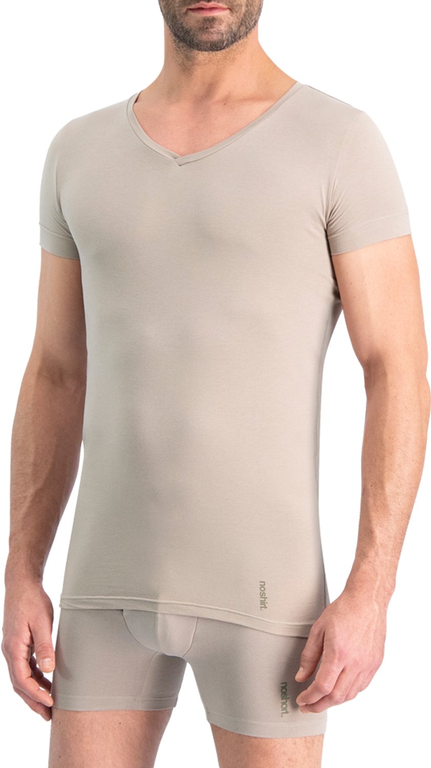 Noshirt Short Sleeve - OneSeam - SoftTouch Tencel - Heren Ondershirt - Invisible Khaki - Regular V - Maat XL