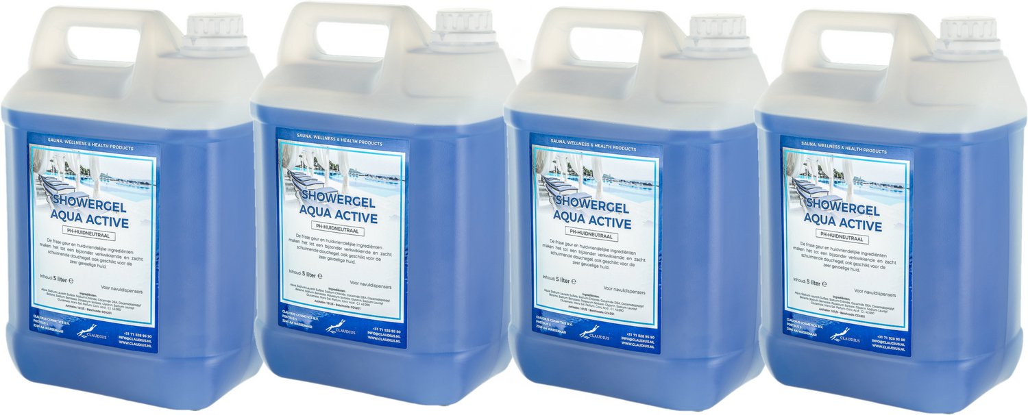 Claudius Douchegel Aqua Active 5 liter - set van 4 stuks - showergel - navulling - voordeelverpakking