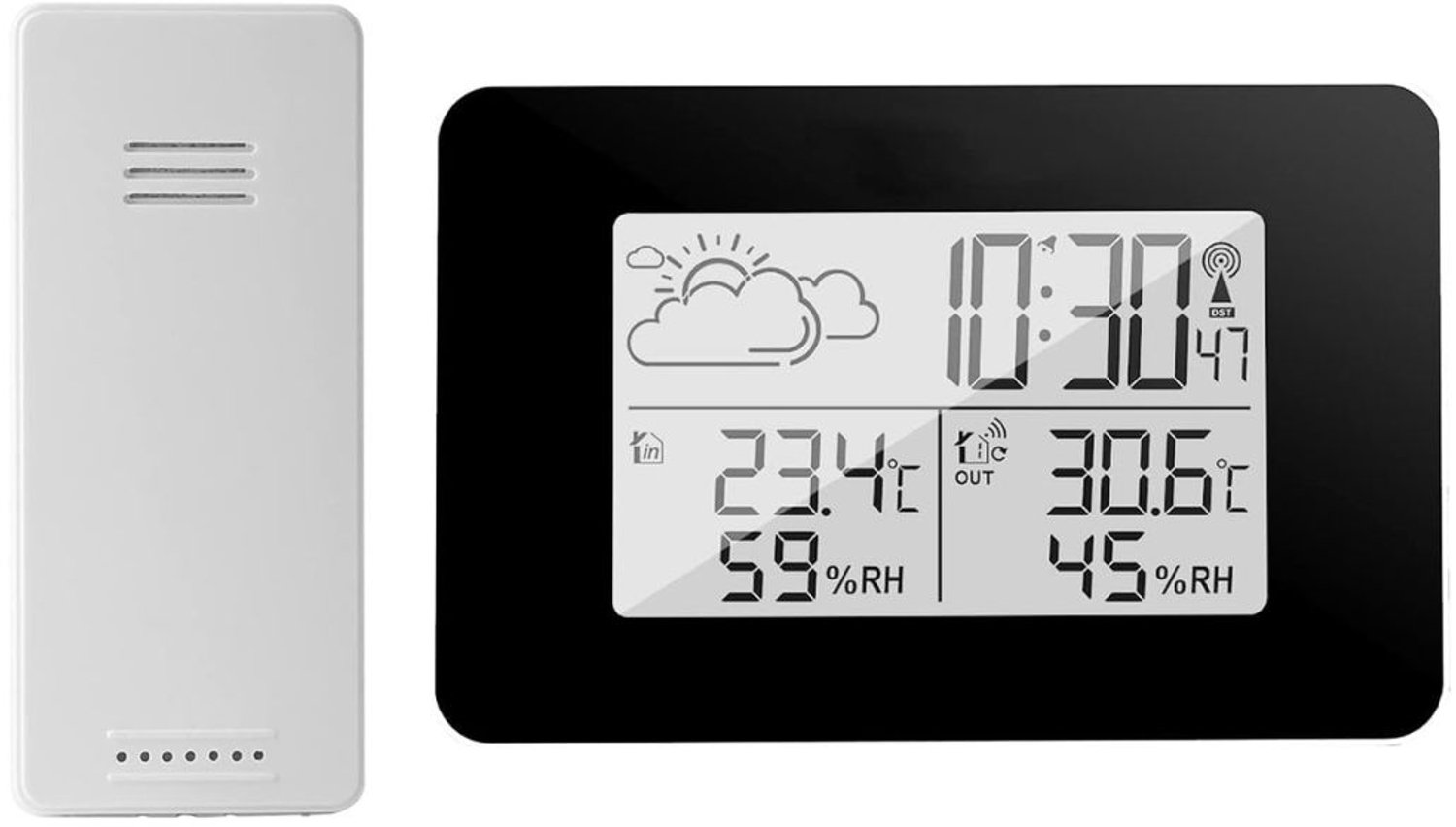 Zolvano® Weerstation Binnen en Buiten - Weerstation Draadloos Binnen Buiten - Weerstation met Buitensensor -Zwart en wit