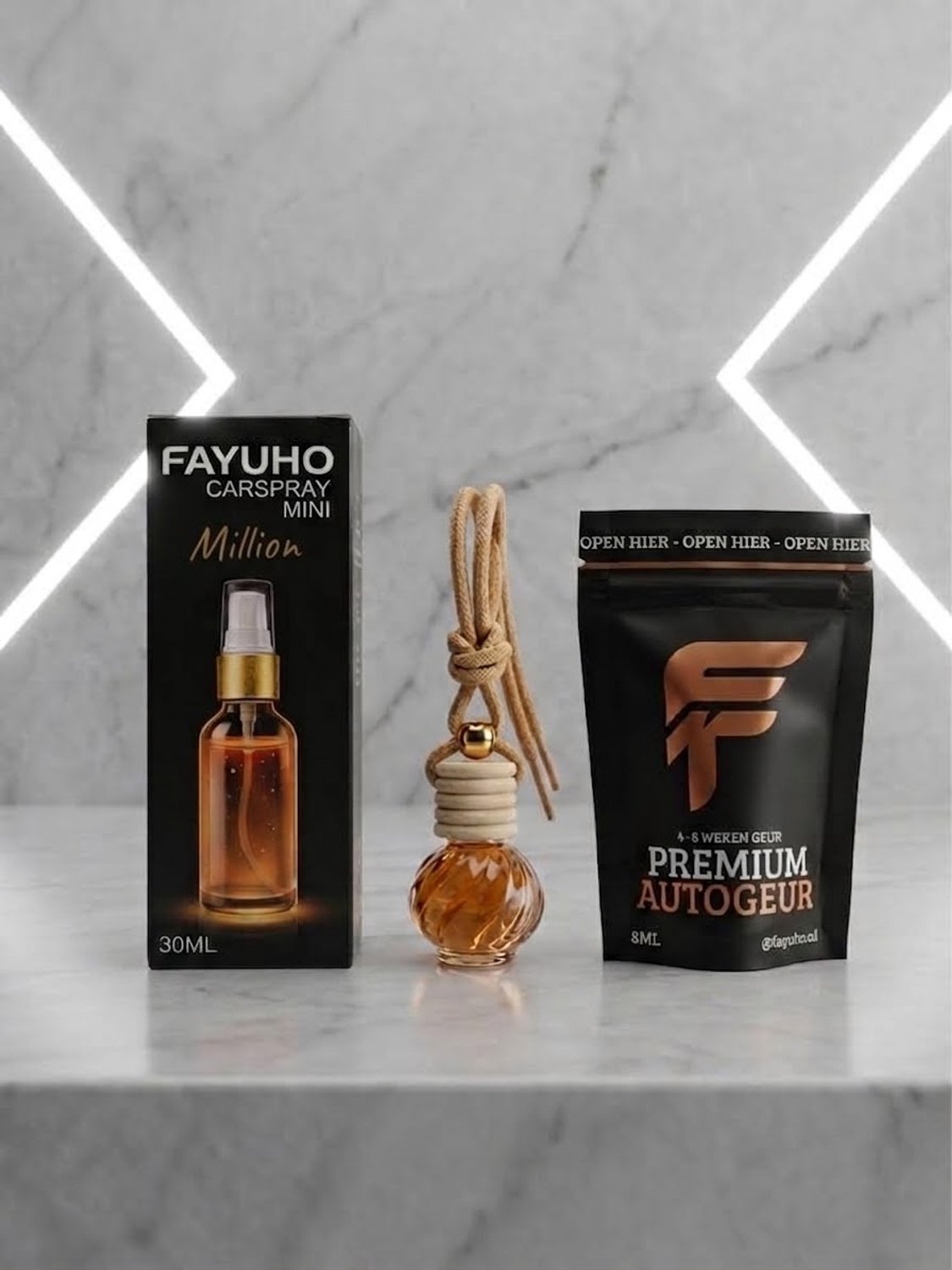 FAYUHO Luxe Autoparfum Bundel - Tobacco Vanille - Hanger & Spray Geurset