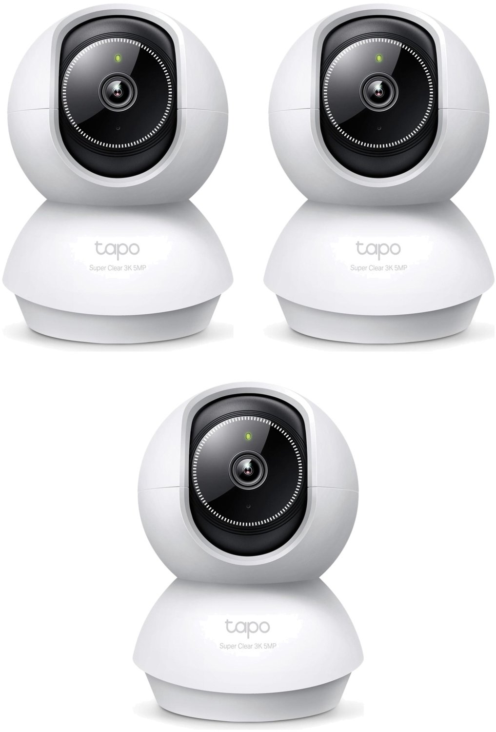 Tapo C230 Beveiligingscamera Binnen 3-pack - Bundelvoordeel - 3K 5MP - Starlight Sensor - 360° Draaibaar - Automatisch Volgen - Persoons-, Huisdier- & Voertuigdetectie - Huildetectie - 12m Nachtzicht - 99 dB Sirene - Privacyzones - microSD tot 512GB