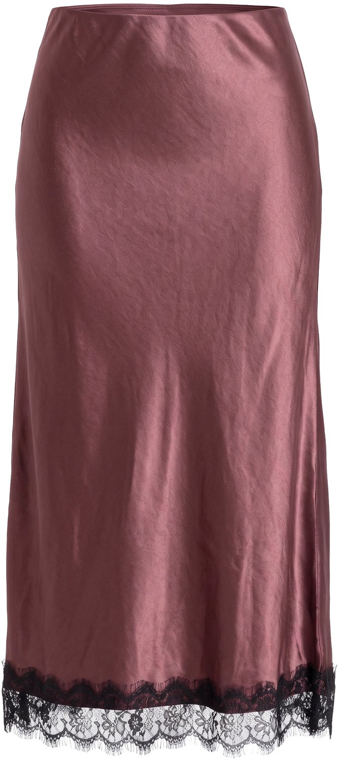 Ulla Popken - Dames - Satijnen rok maxi-rok kanten rand elastische tailleband - Donkerbruin - Maat 62+