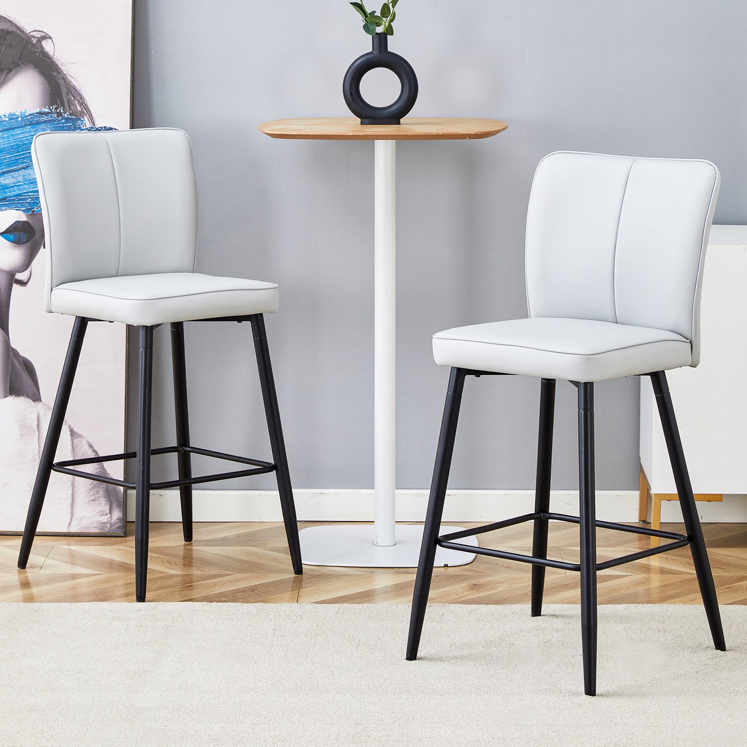 CHICFURN Barkruk - Volwassenen - Rugleuning - Metalen poten - Zwart lichtgrijs