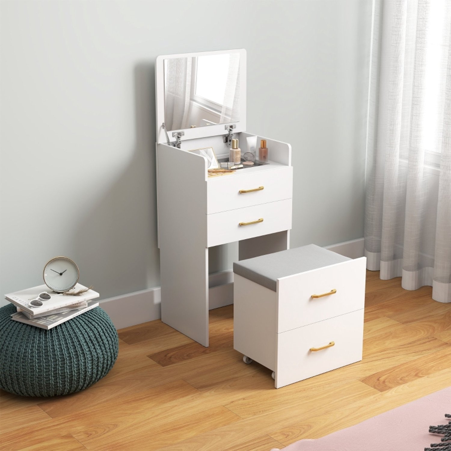 CHICFURN Kaptafel - Klapspiegel - 3-in-1 - Hout - Wit