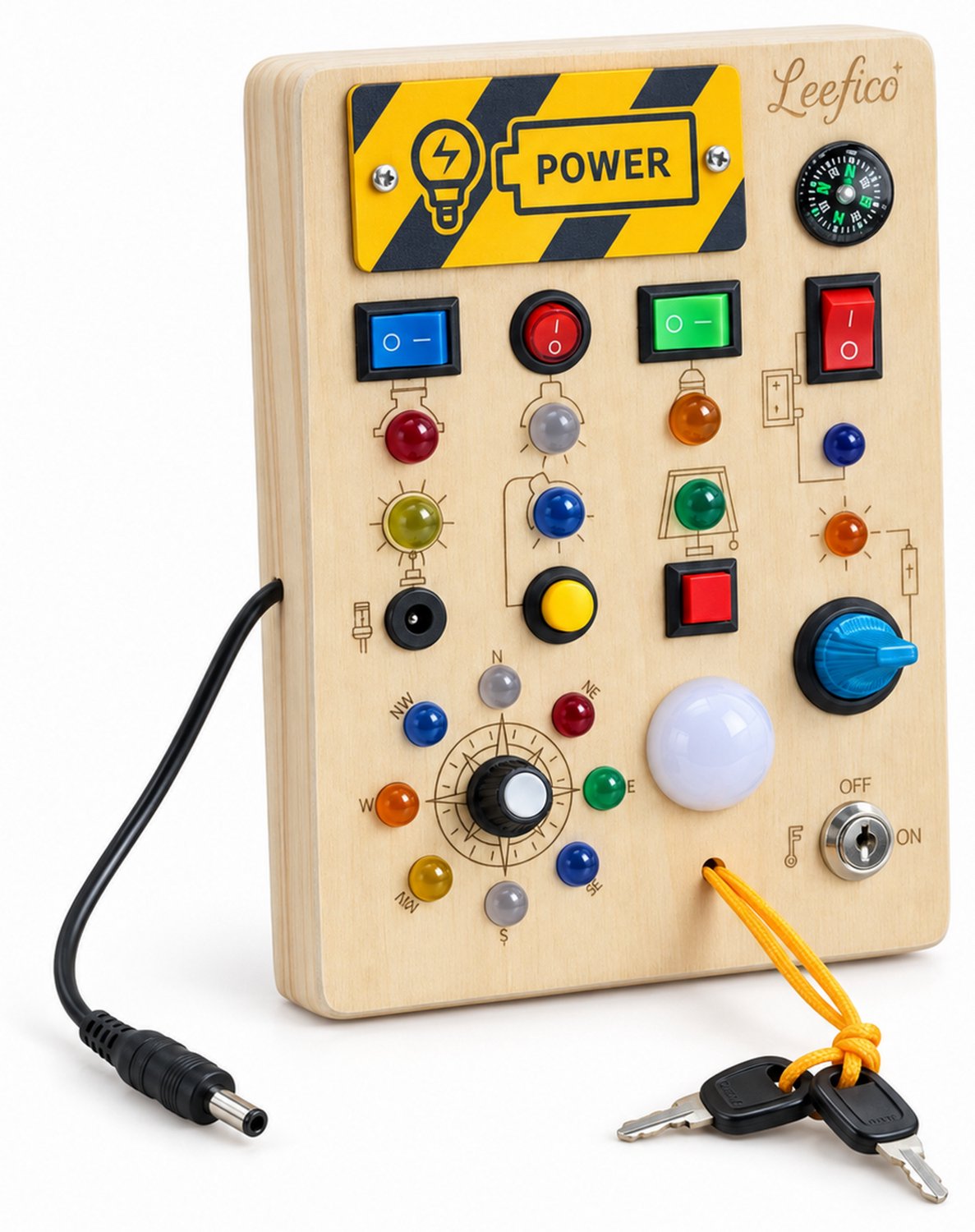Leefico Montessori Busy Board Kompas - Activiteitenbord voor Peuters - Sensorisch Speelgoed - Houten Speelgoed voor Peuters en Kleuters