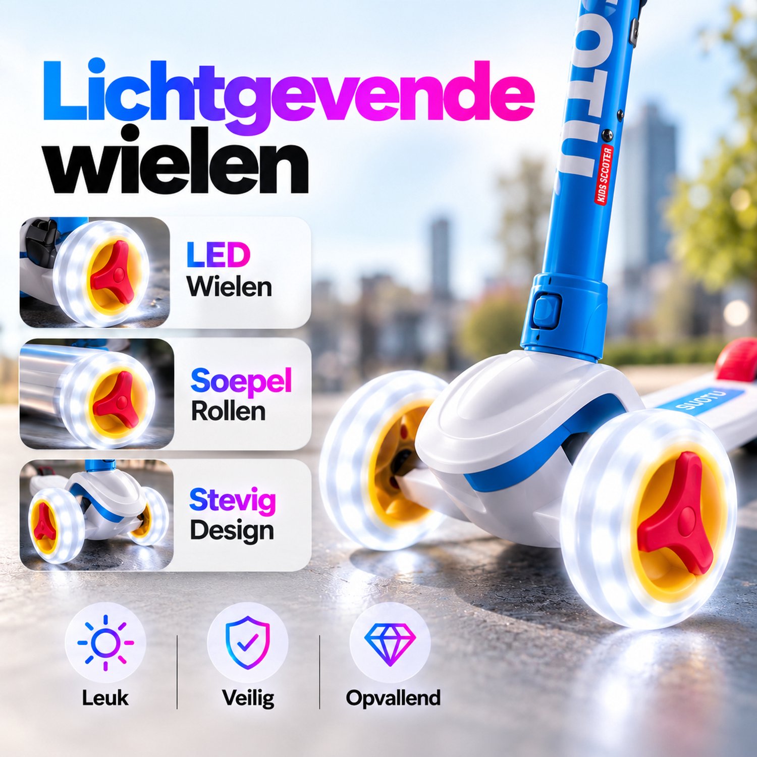 Suotu Kinderstep - Step - 3 Lichtgevende Wielen - EXTRA BREEDE WIELEN - Step 3+ Jaar tot 50kg - Speelgoed Jongens/Meisjes - Kleurrijk — afbeelding 4