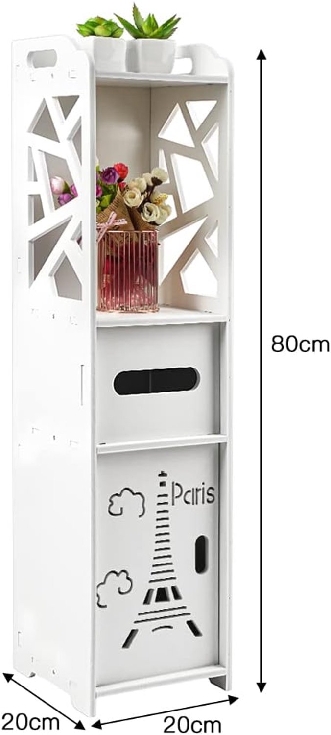 Badkamerkast 20 × 20 × 80 cm - Wit - 4 niveaus - Ruimtebesparend opbergsysteem - ServiceTopper