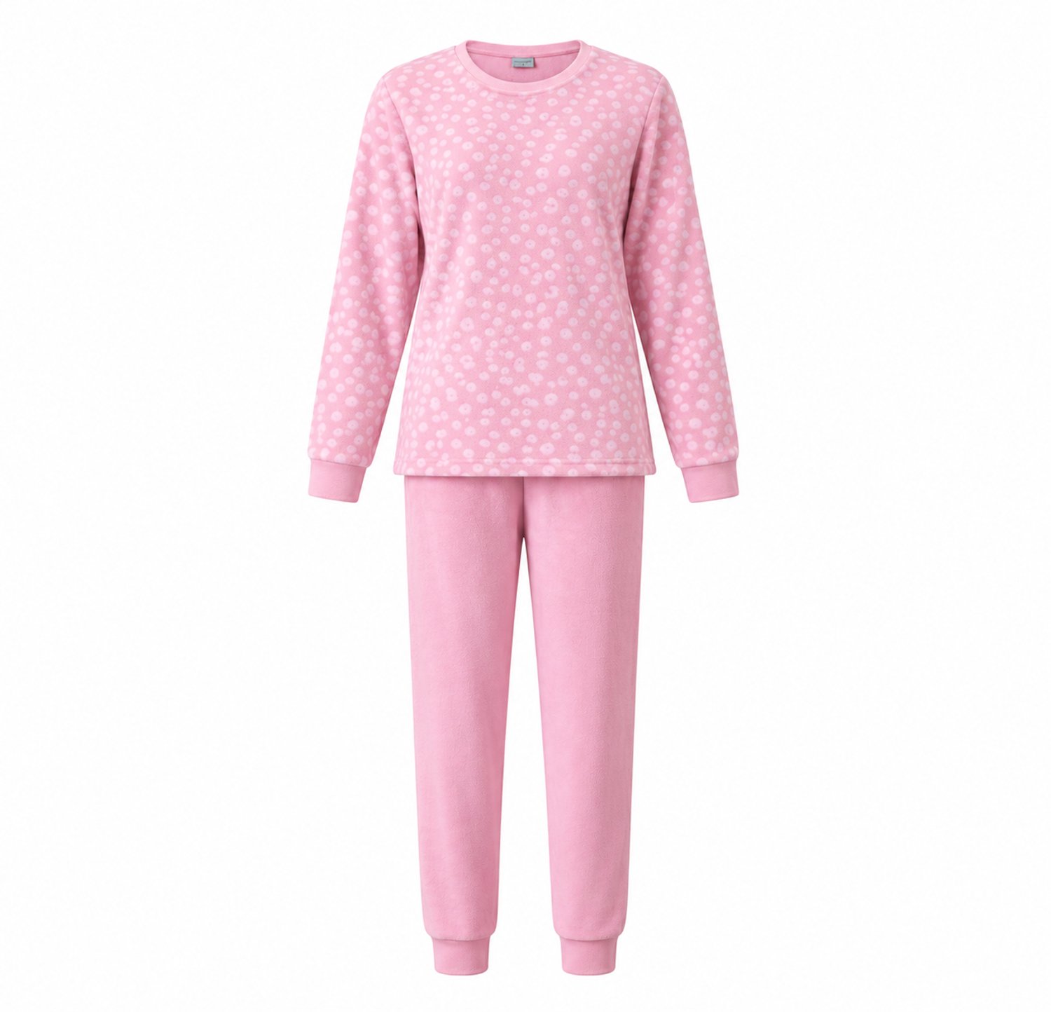 Lunatex dames pyjama 124291 - warme zachte dames pyjama - velours fleece - roze